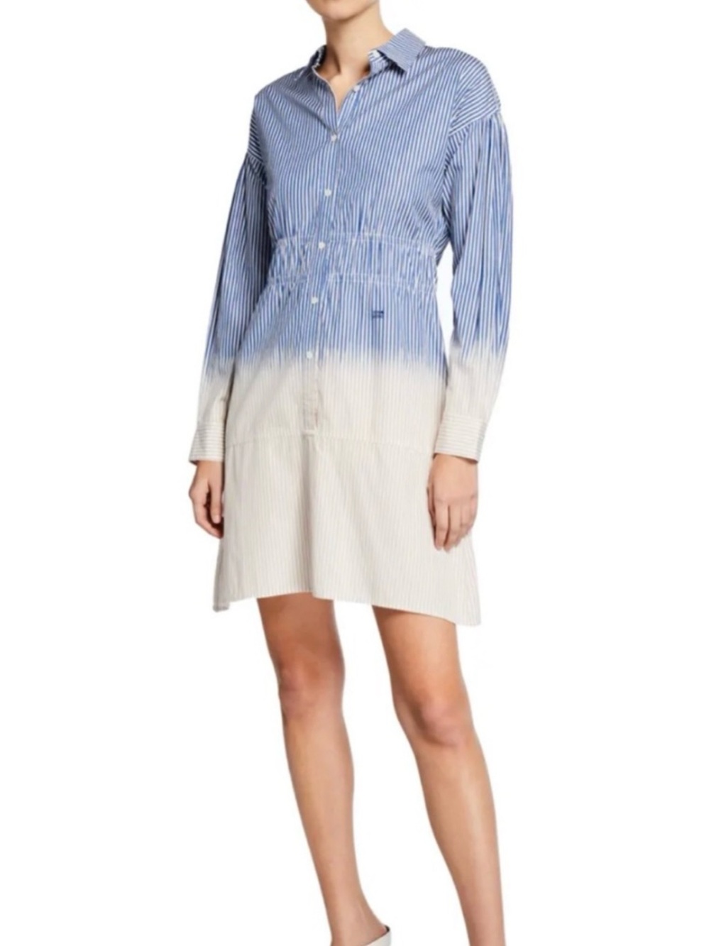 10 Crosby Derek Lam Cotton Stripe Dip-Dye Shirt dress Long Sleeve Size 2. A-2